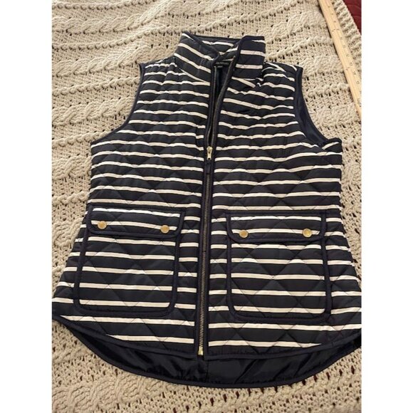 Womens British Khaki Quilted Vest Navy & White Stripes S Sleeveless Zipper Front - Picture 16 of 16